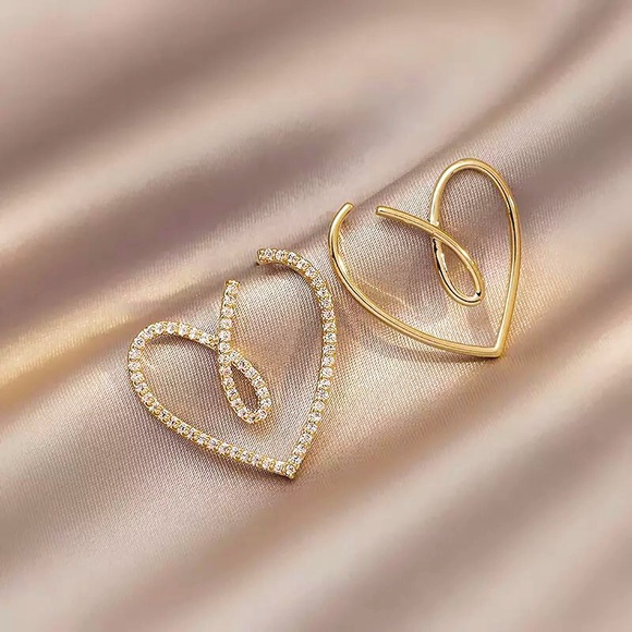 “Mine & Yours” Cursive Heart Gold Diamond Statement Artsy Abstract Cute Earrings - Picture 2 of 6